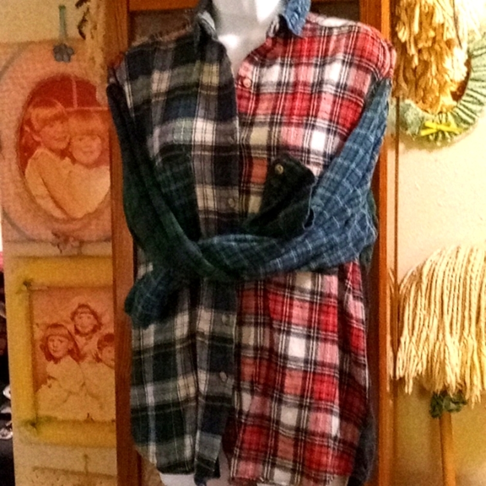 FUN Vintage 80's, Mixed Up, Red & Green, Plaid,Soft, Lightweight, Flannel Shirt